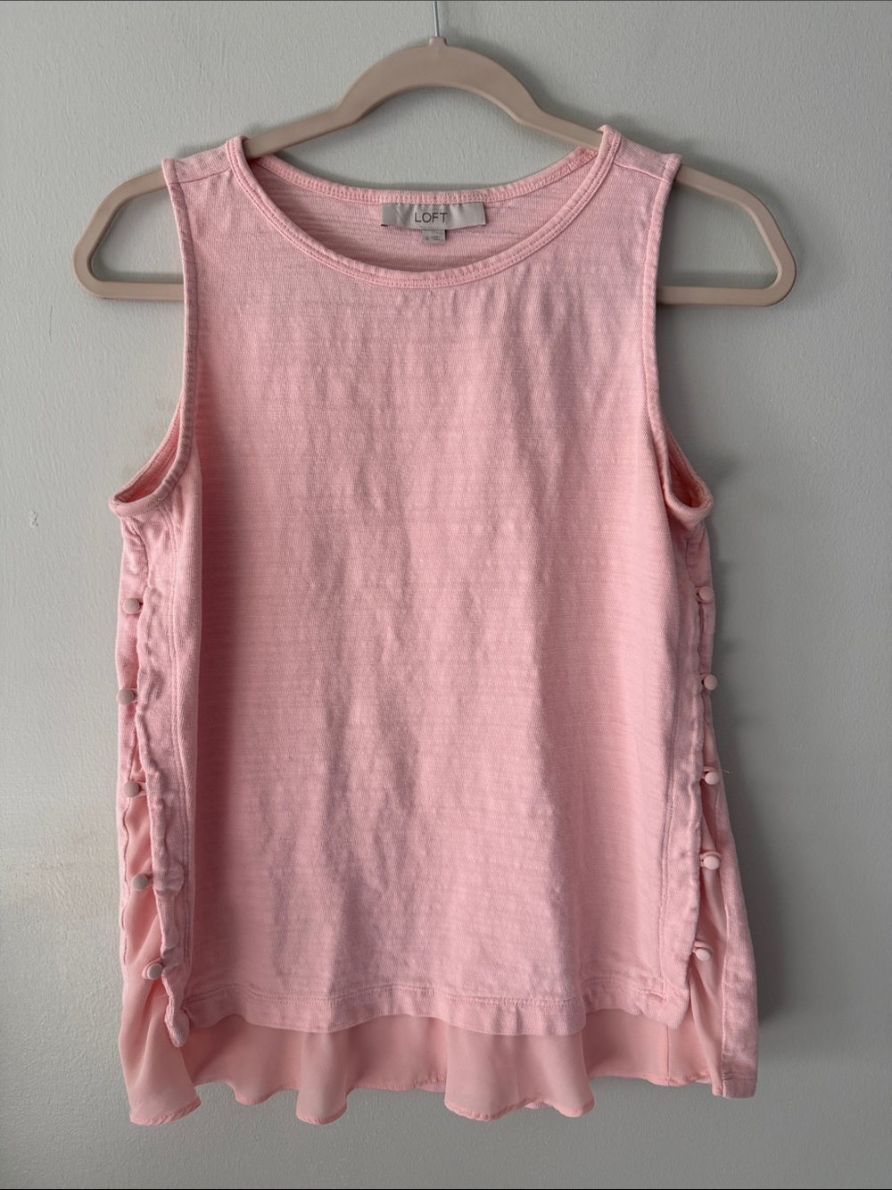 LOFT Light Pink Sleeveless Tank with Side Button Detail